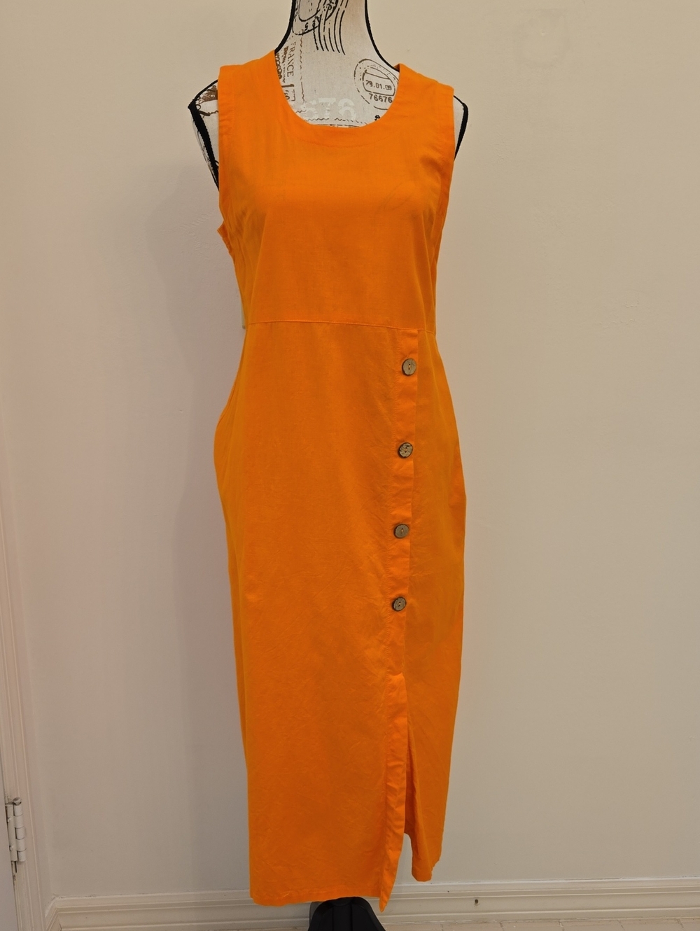 Kactus Stdio Sleeveless Orange Button-Front Midi Dress Size M